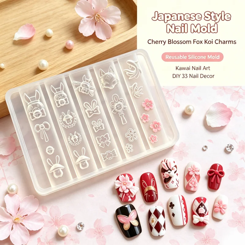 Wafu Fox Koi Rabbit 3D Silicone Nail Mold DIY Manicure Embossed Decorations