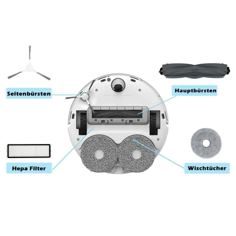 Brosse latérale principale et filtre Hepa pour aspirateur robot Dreame Bot, serpillière grise et blanche, plastique et microcarence, L10 Prime, L10S Pro, L10 Pro