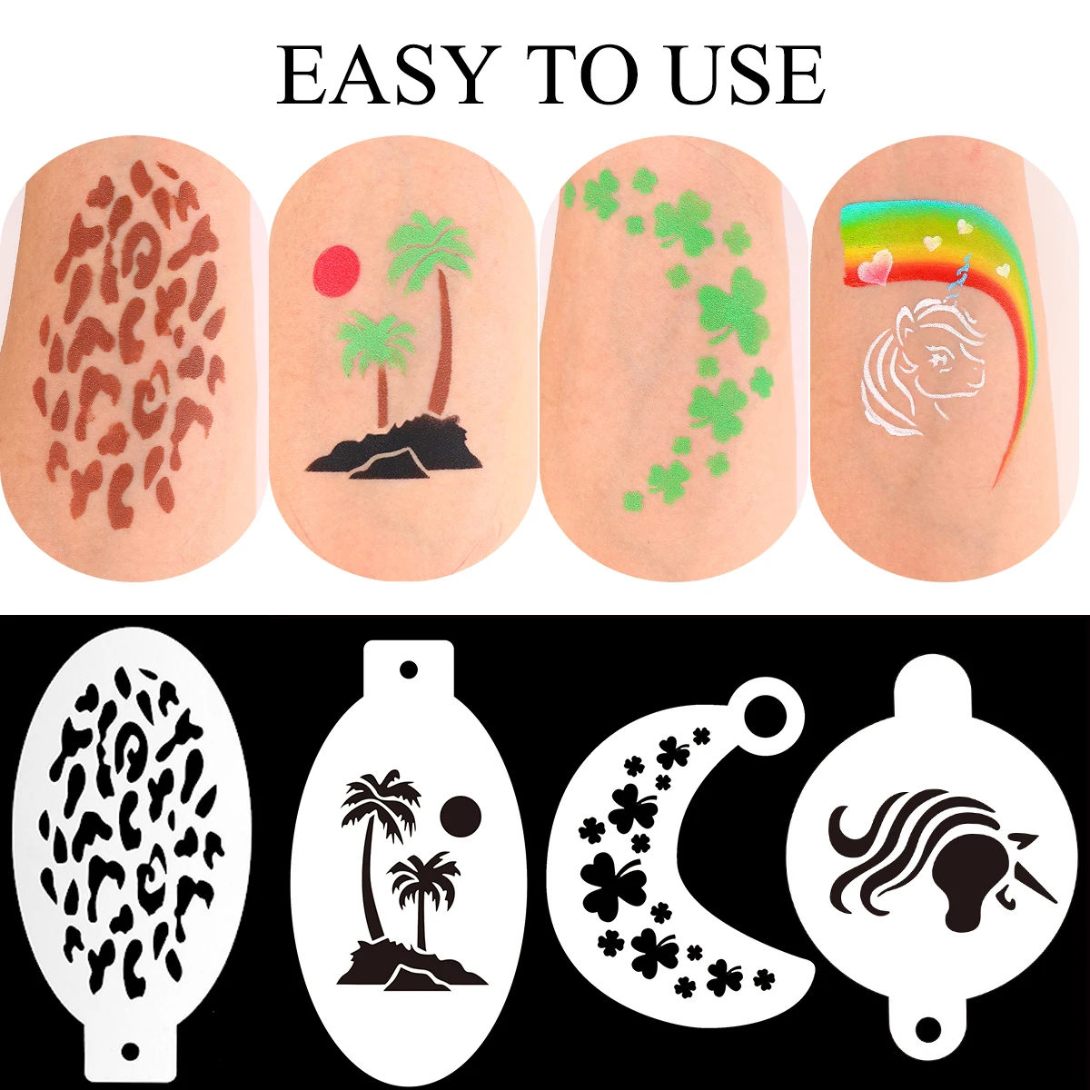 47pcs Reusable Face Paint Stencils for Body Art Painting Halloween Party Makeup Temporary Tattoos Stencils