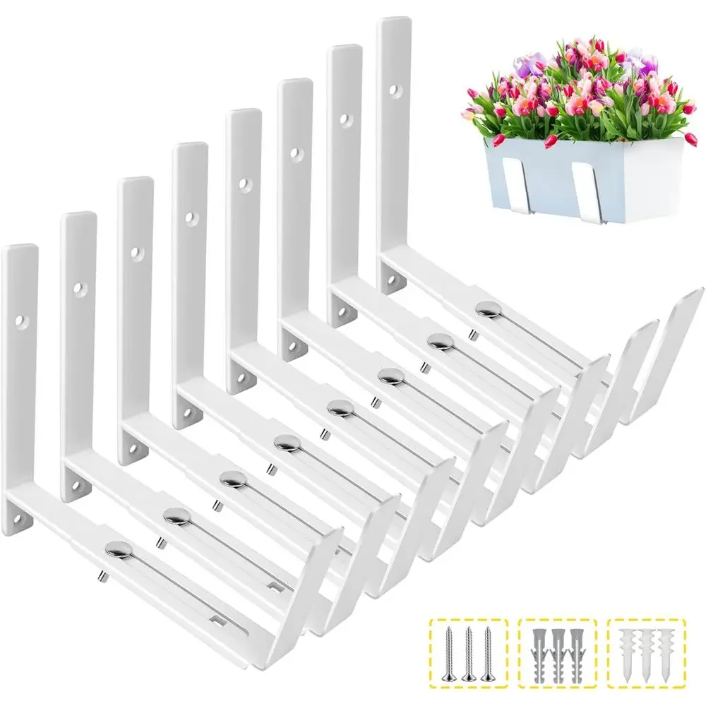 

Набор из 8 регулируемых кронштейнов для уличных оконных кашпо, усиленные, белые, вместимость 6-12 штук, выдерживают до 70 фунтов