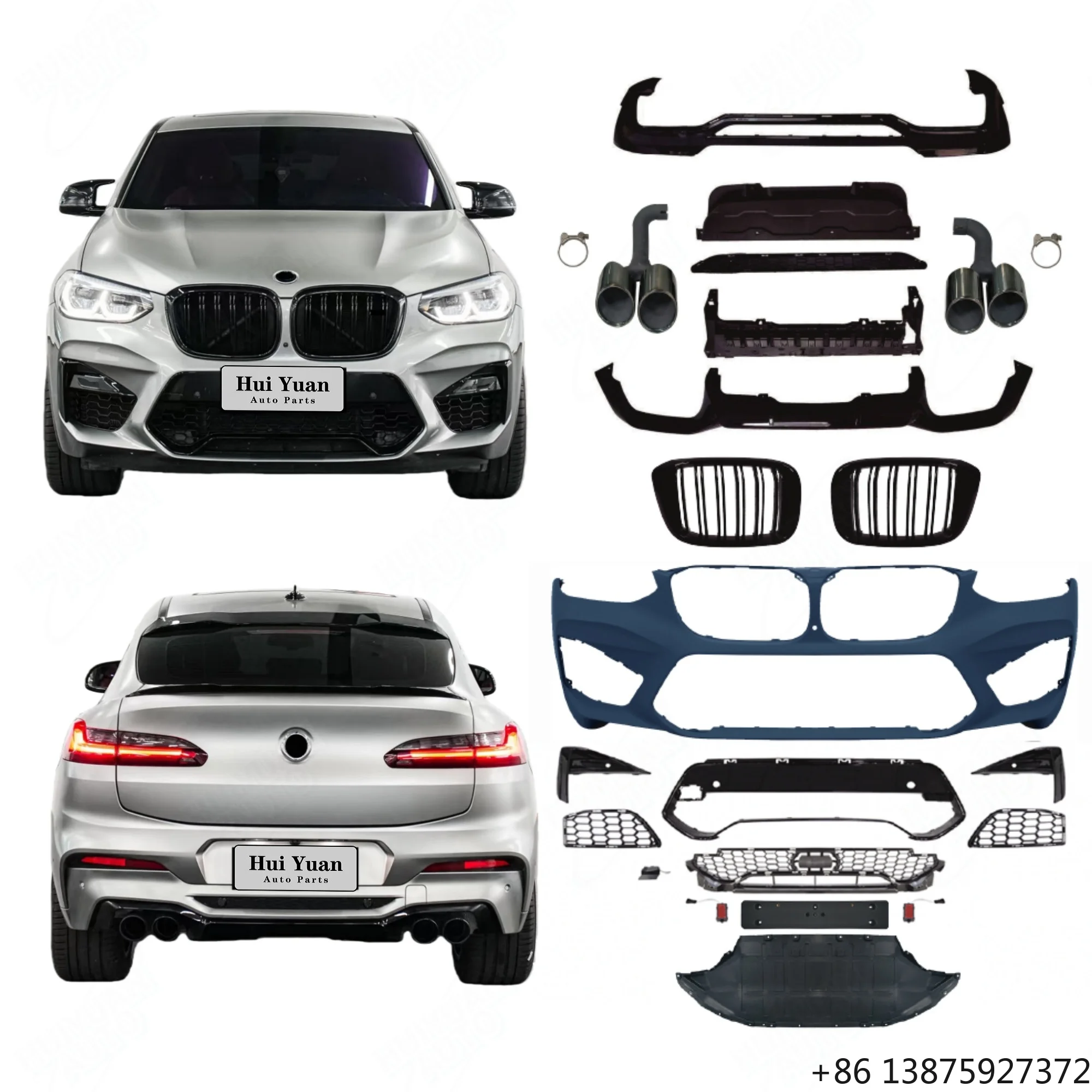 

Комплект кузовных деталей (бамперы) для X4-серии G02 2019-2021 годов, обновление до модели F98 X4M 2019 года, включая задний бампер, накладку на бампер и выхлопную трубу