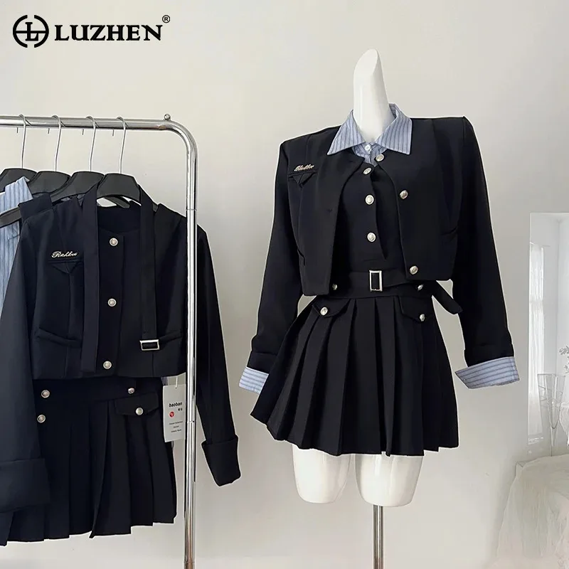

LUZHEN модные рубашки с длинными рукавами и принтом в полоску, женские 2024, однотонные мини-платья с подолом, короткая куртка, комплекты из двух предметов AA1496