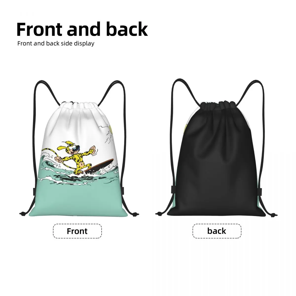 Marsupilami Surfing Drawstring Backpack Sports Gym Bag for Men Women Belgian Comic Shopping Sackpack