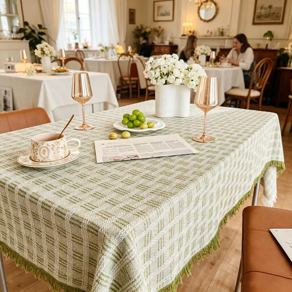 French Grid Tablecloth, Checkered Woven Table Cover for Dining Table, Rectangular Round Desk Mat for Coffee Table Nightstand, Ho