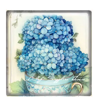 커피 컵 찻잔 수국 꽃 사각형 사진 유리 카보숑 플랫백 데모 플랫 백 카메오, DIY 주얼리 제작용, 로트당 10 개