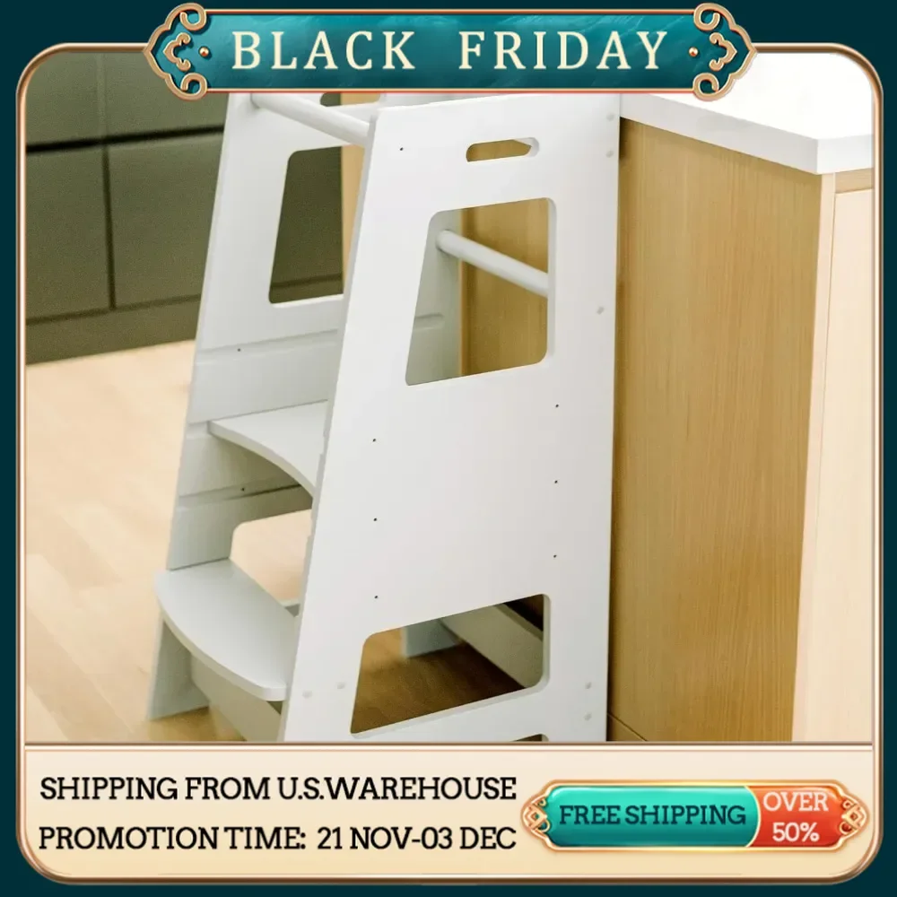 Children's vertical tower kitchen wooden footstool with adjustable platform for free transportation