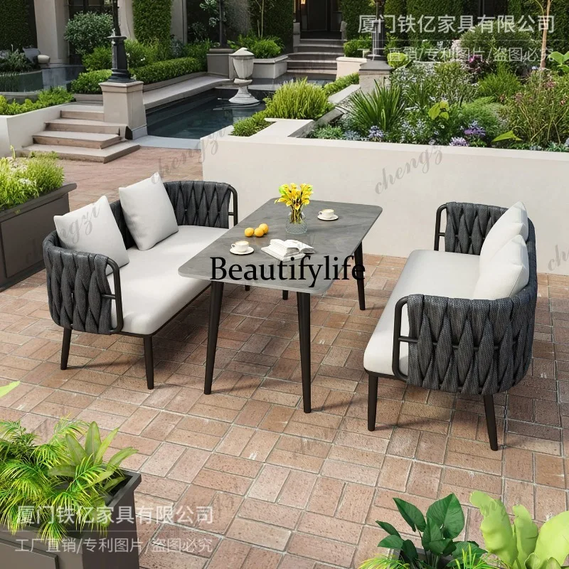 

Outdoor courtyard park cafe restaurant open-air leisure rattan table and chair coffee table combination