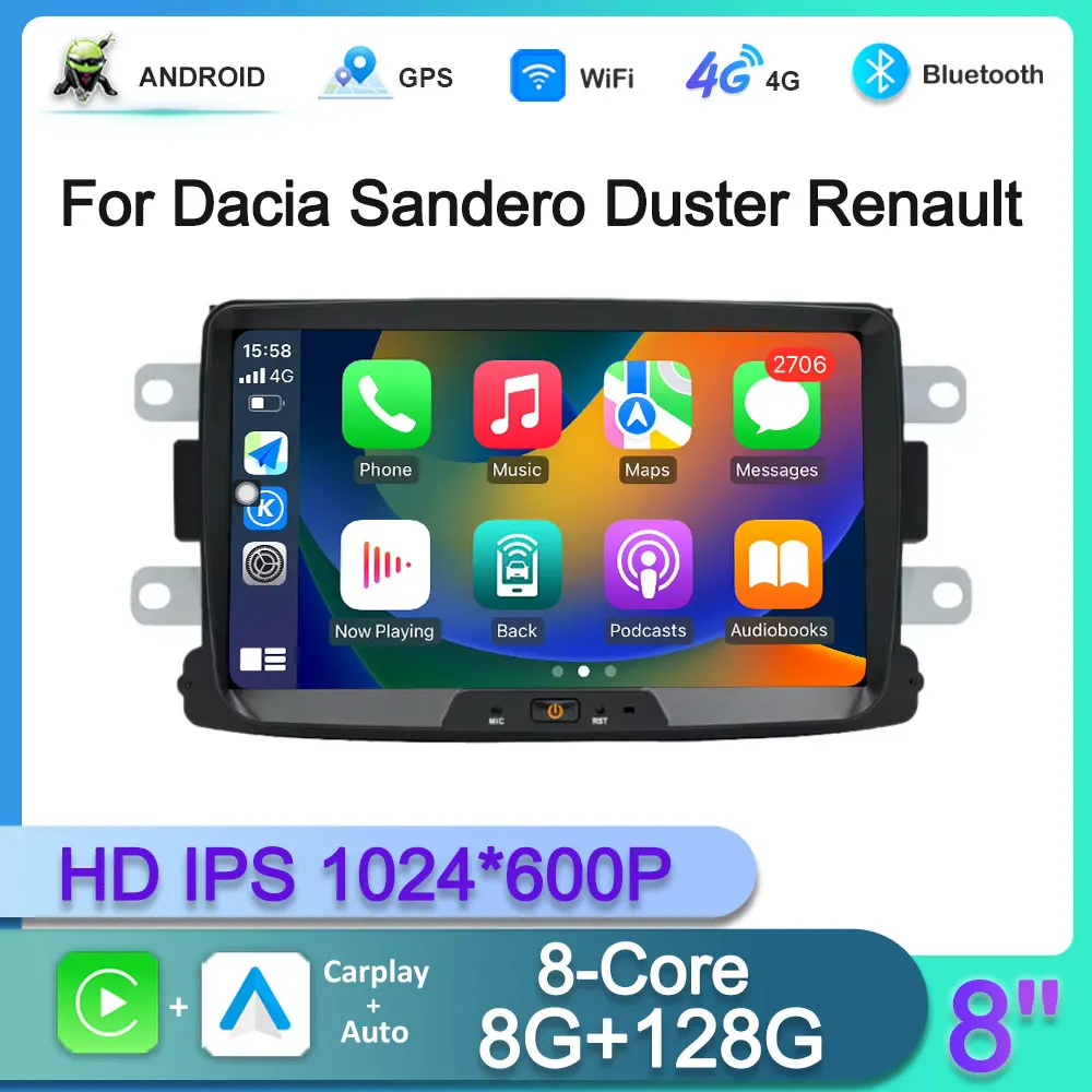 Android 16 Car Radio Multimedia Video Player 8 inch for Dacia Sandero Duster Renault DSP Stereo GPS BT HD Touch Screen Carplay