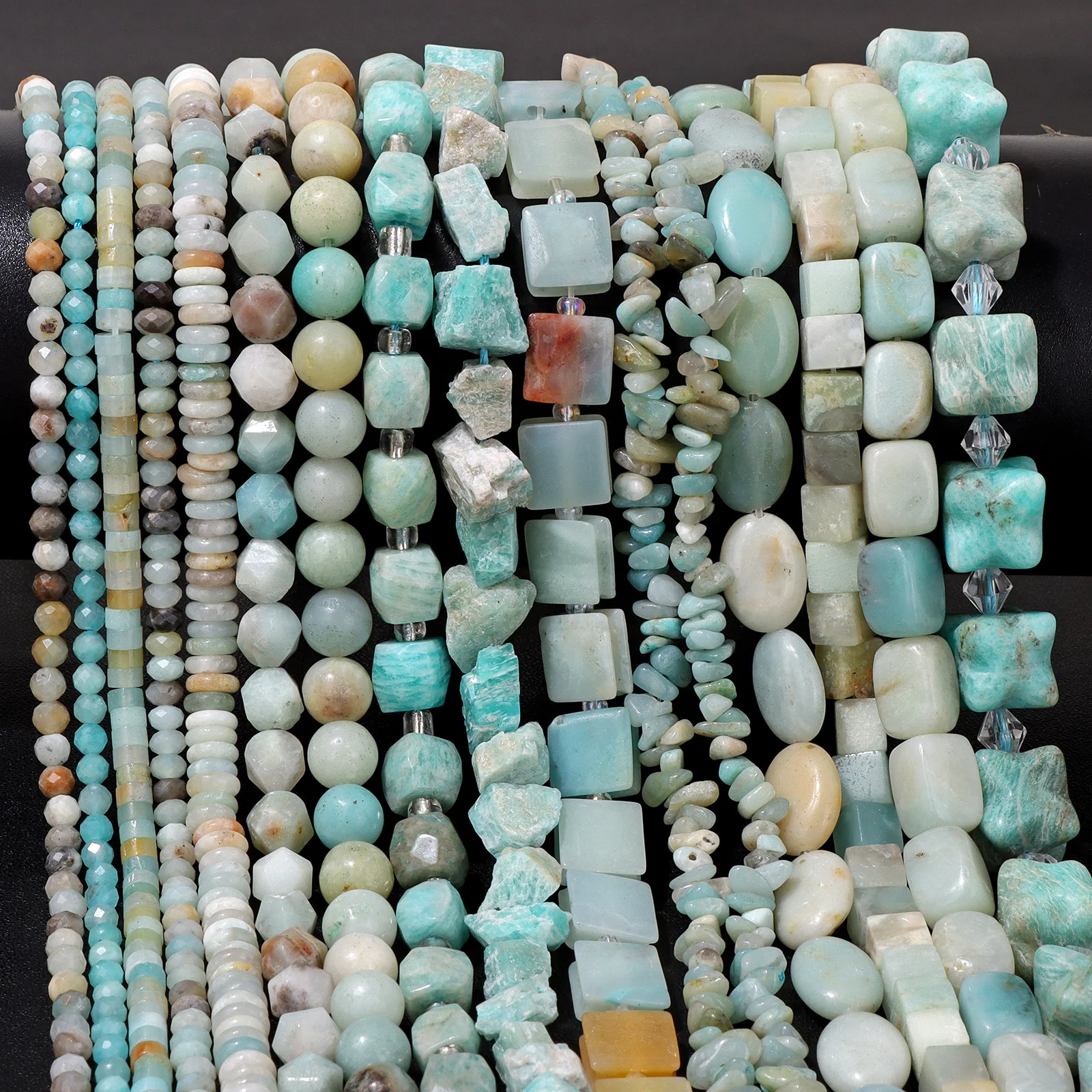 Natural Amazonite Stone Beads Square Faceted Round Tube Shape Beads Gem Amazonite Beads For Jewelry Making Bracelet DIY Charms