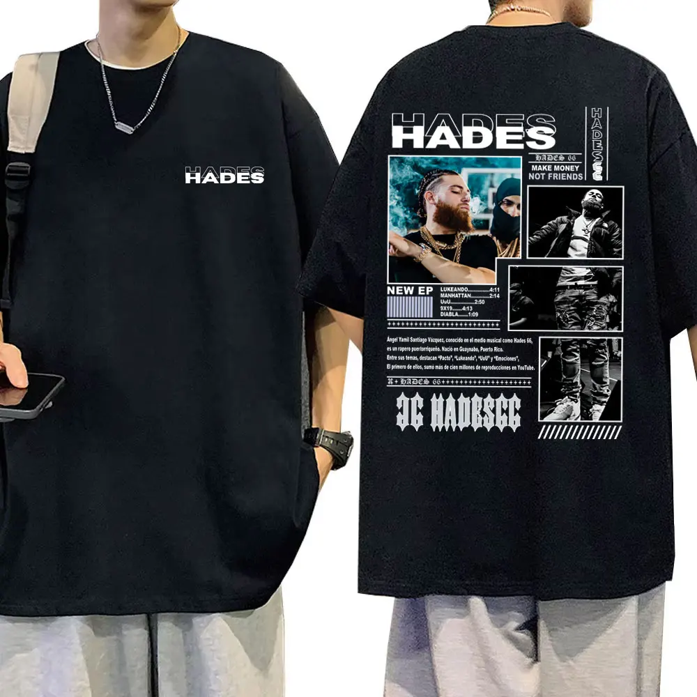 Rapper Hades 66 Make Money Not Friends Double Sided Print Tshirt Men Fashion Hip Hop T-shirts Men's Harajuku Oversized T Shirts