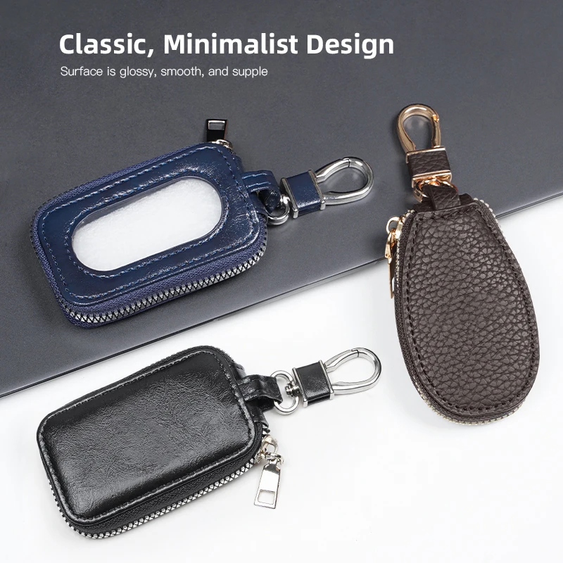 Solid Color Leather Car Key Case Fashion Business Zipper Key Protective Holder For Mazda CX-50 CX-5 CX-30 CX-90 CX-70 CX-9 CX-3