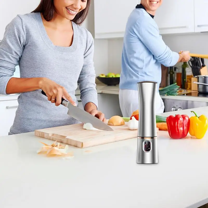 

Electric Pepper Grinder Stainless Steel Pepper Mill Grinder Electric Battery Powered Kitchen Gadget Mill Grinding Bottle With