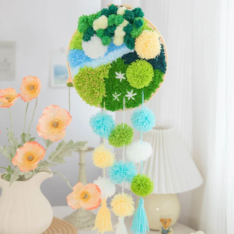 Moss Wind Chime Latch Hook Kits for Adults Crochet Wall Hanging Kit for Beginners Easy Craft Knitting Friends Gift Home Decor