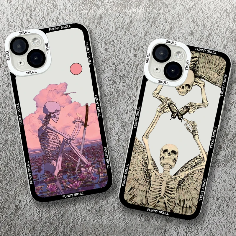 Funny Skull Clear Phone Case For Xiaomi Redmi Note 13 12 Pro Plus 5G 12S 11S 11 10S 10 Redmi 12 13C Shockproof Soft Bumper Cover