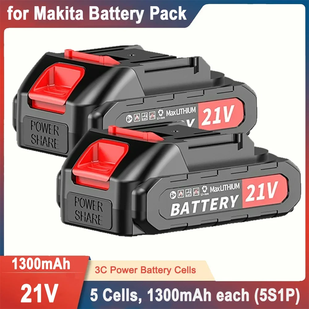 Универсальная литиевая батарея 1300 мАч, 21 В для штыревой вилки Makita, беспроводной гаечный ключ, пистолет под давлением, бензопила, триммер для травы, набор электрических пил