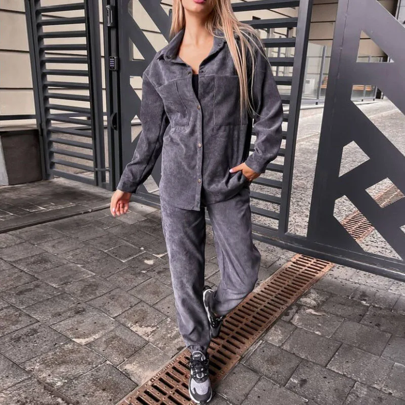 Winter Women Suit For Autumn 2024 Fashion Ladies Loose Blouse Two Piece Sets Outfits Autumn Pant Sets