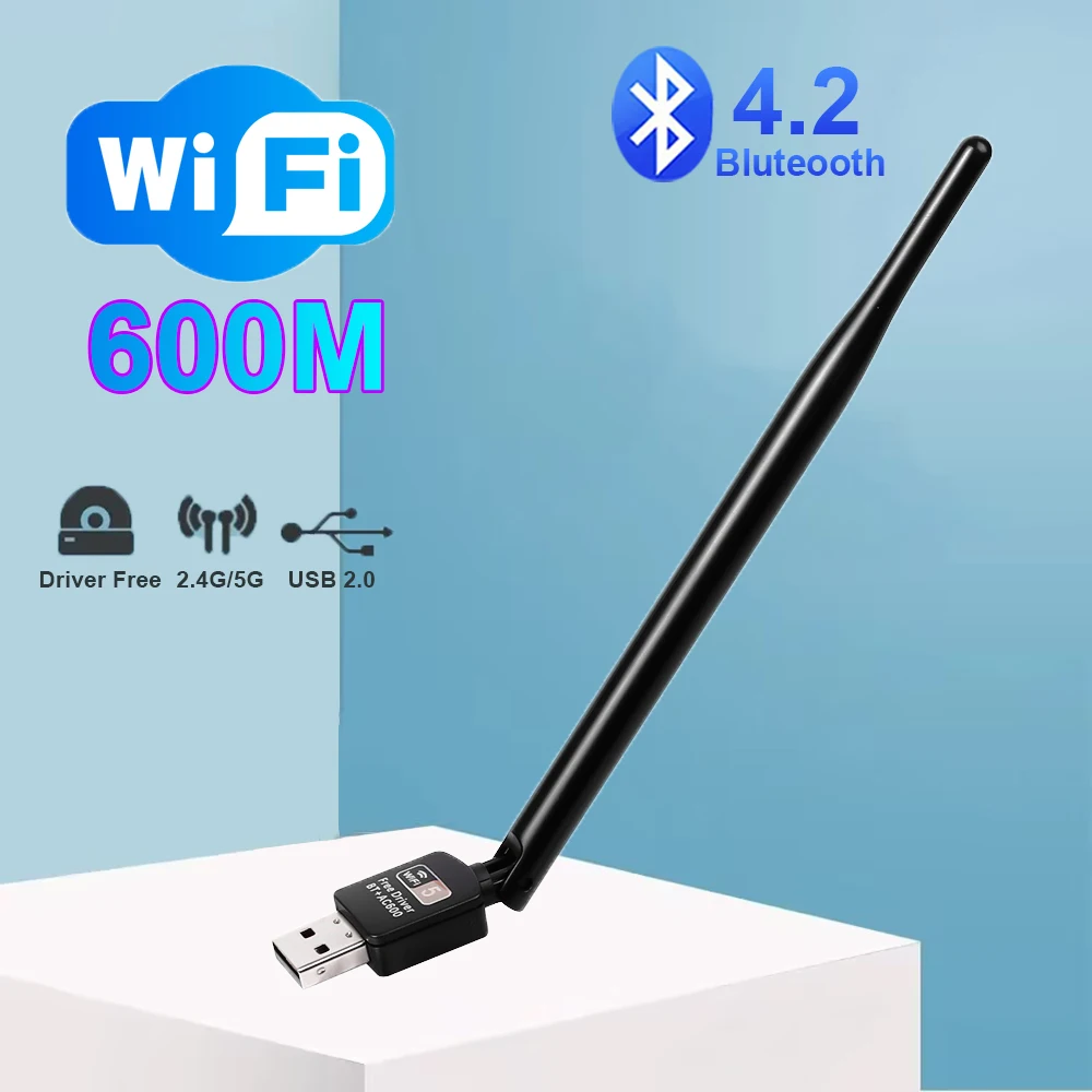 

2-in-1 WiFi 5 Network Card 600Mbps USB WiFi Bluetooth 4.2 Adapter USB Dongle Dual Band 2.4G&5GHz Wireless Wlan Receiver for PC