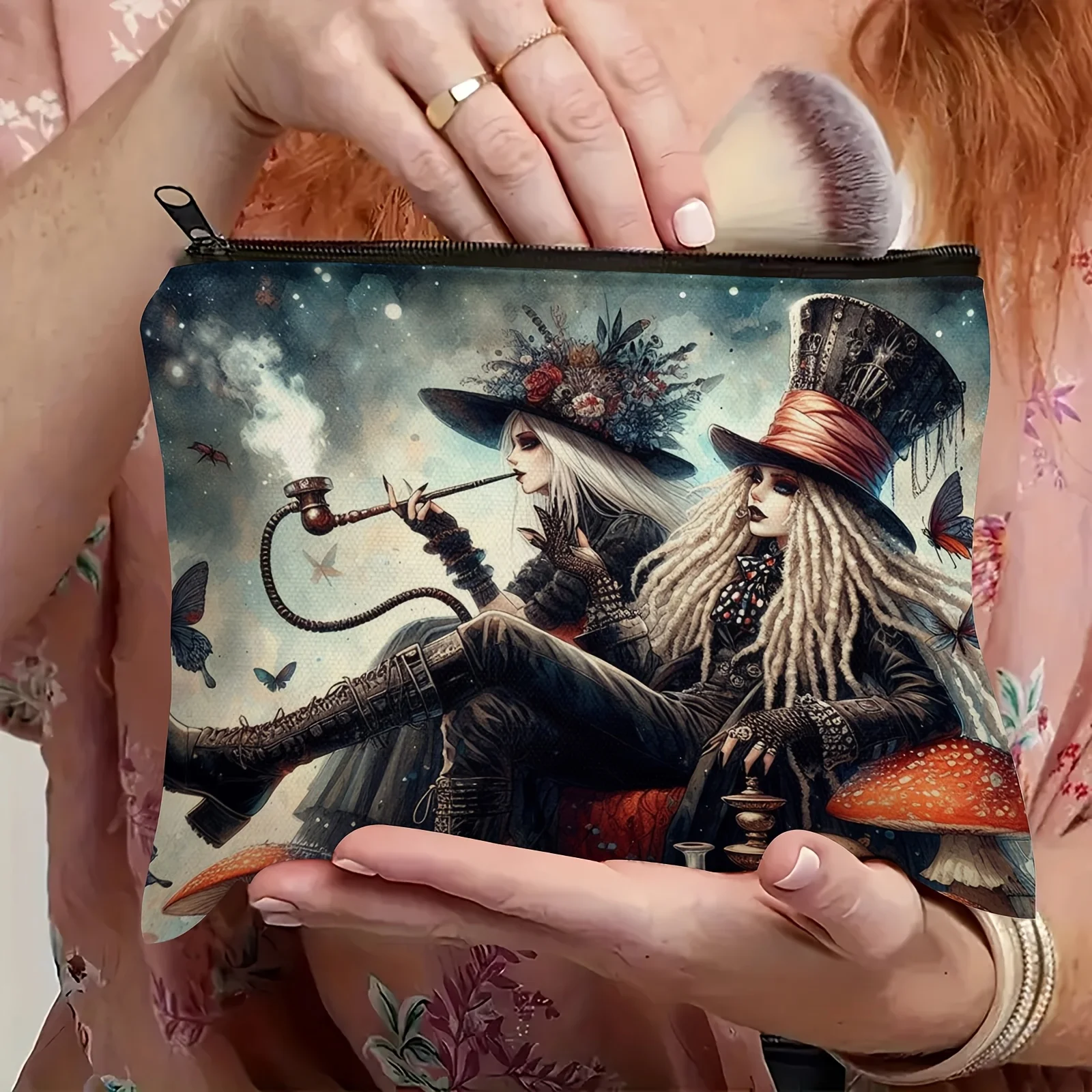 Dark Style Gothic Gentleman Girl Pattern, Canvas Makeup Bag, Fashion Gifts, Sister Portable Cosmetic Bag