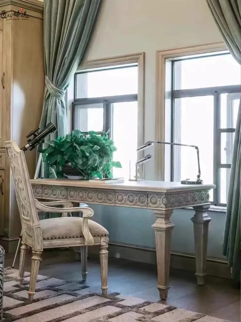 Американский ретро-резьба по цельному дереву и старый письменный стол, европейский компьютерный стол, письменный стол