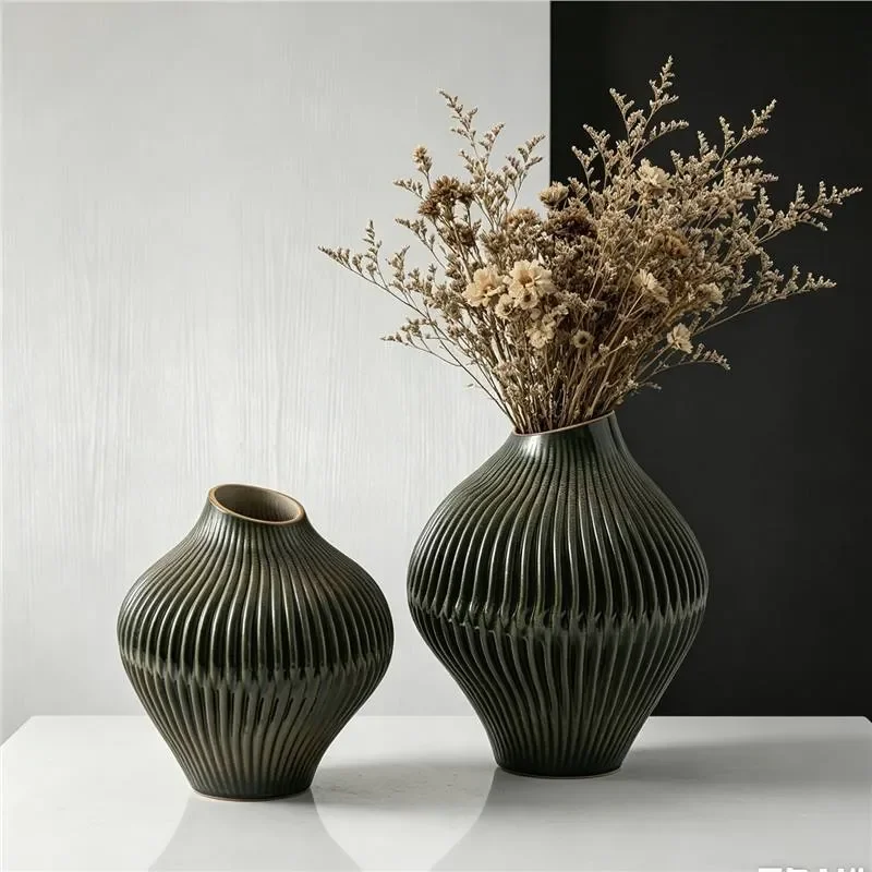 Nordic Vertical Texture Ceramic Vase Wabi Sabi Style Advanced Sense Living Room Bedroom Flower Arrangement Dried Flower