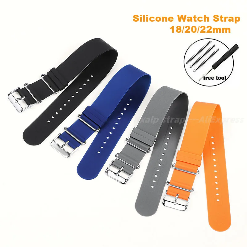 18mm 20mm 22mm High Tensile Rubber One Piece Watch Straps Sports Waterproof Silicone Watchband Women Men Universal Bracelet