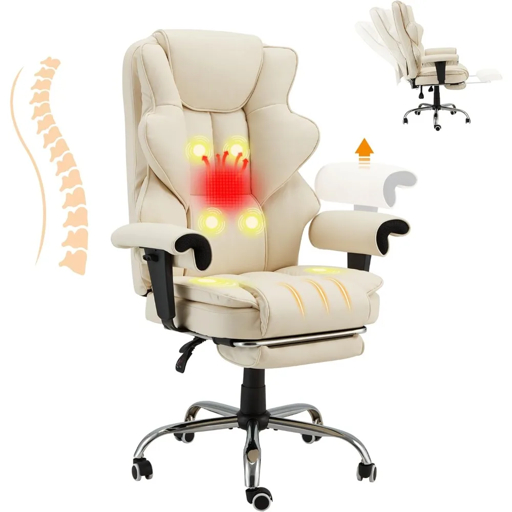 6-Point Massage Executive Chair,Heat Office Chair,Ergonomic Home Office Desk Chair with Retractable Footrest and Reclining