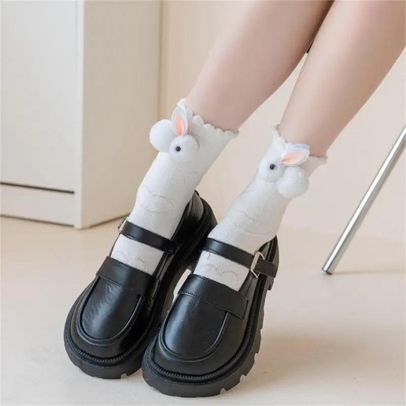 195E damskie skarpetki z łydką bawełniane skarpetki typu bootie Lolitas luźne skarpetki śliczny królik skarpetki do kostki JK