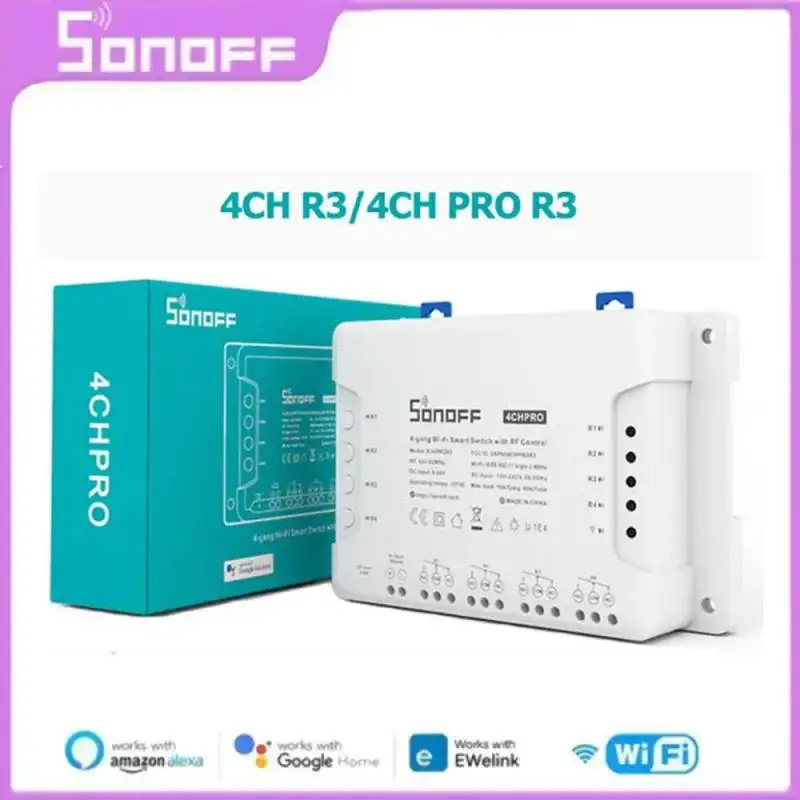 SONOFF 4CH R3 /4CH PRO R3 4 Gang Smart WIFI Switch 433MHZ Din Rail Mounting Wireless Remote Control Timer DIY Switch Via Ewelink