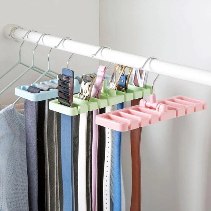 Multi-functional Tie Belt Hanger Wardrobe Closet Belts Scarf Hanging Organizer Rotating 10 Card Slots Storage Holder Rack Hook