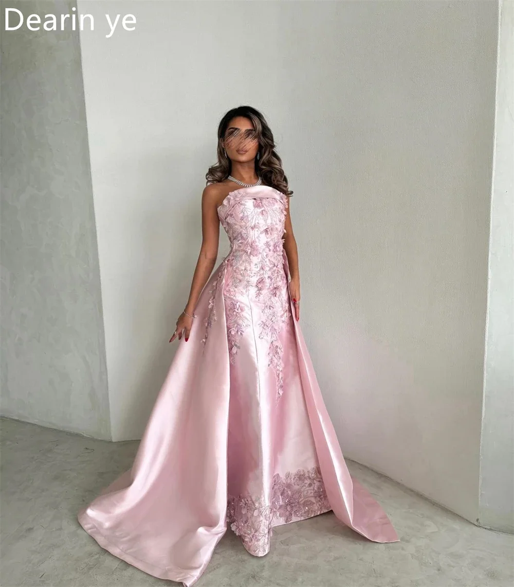 Customized Saudi Arabia Prom Gown Dearin Strapless A-line Floor Length Skirts Applique Bespoke Occasion Dresses Evening Formal D