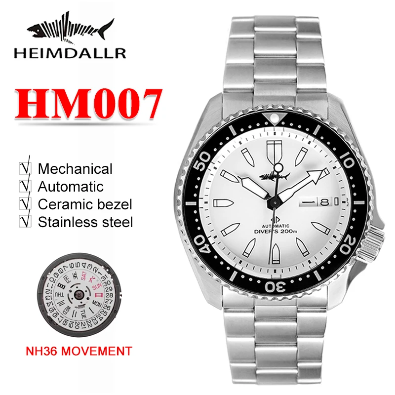 HEIMDALLR Sharkey SKX007 Vintage Diver Watch Mechanical Men Watches 200M Sapphire Luminous Dial NH36 Automatic Movement Luxury