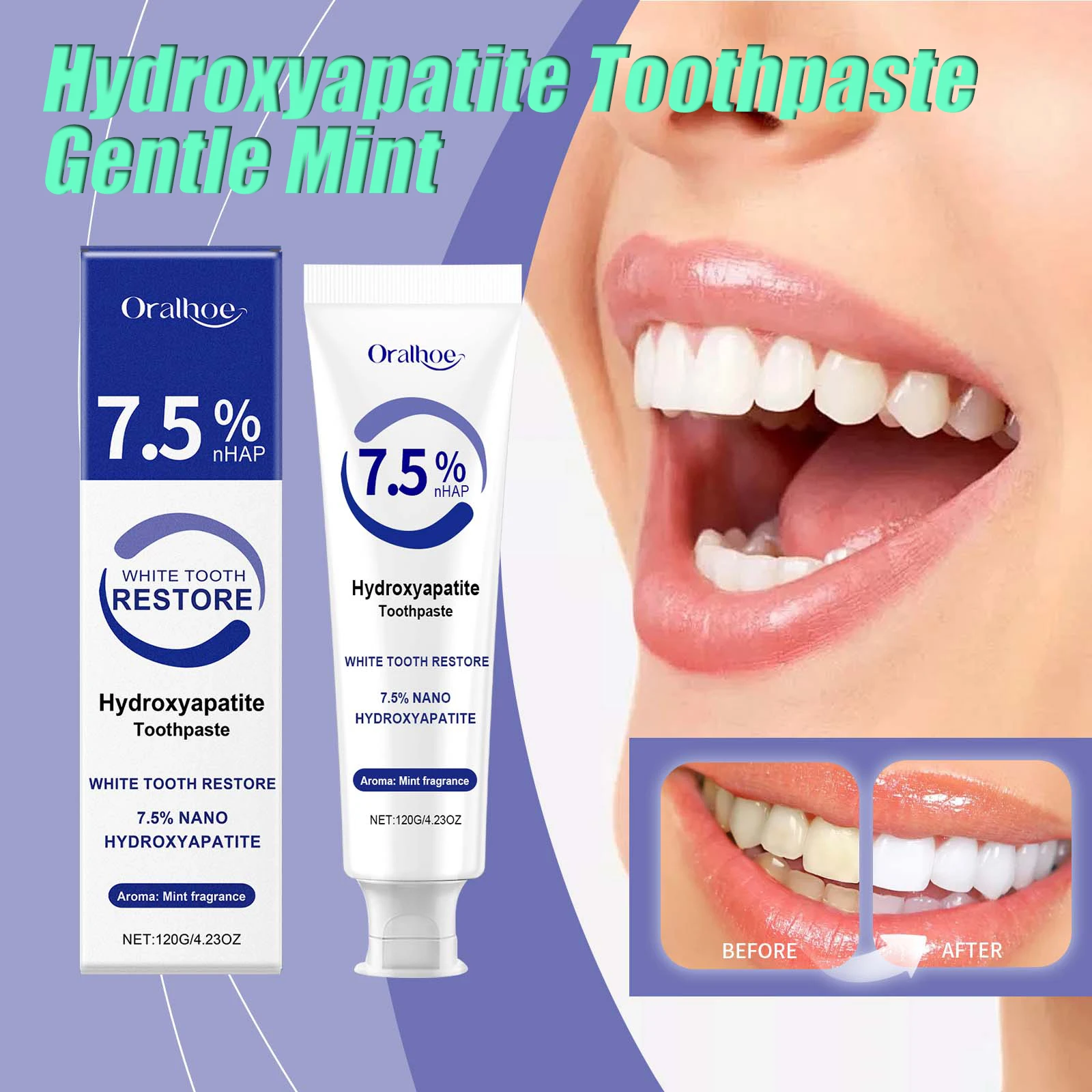 

Гидроксипазитная зубная паста, нежная зубная паста для удаления пятен с мяты, удаление желтых зубов, чистка зубных пятен, свежий уход за полостью рта, 120 г