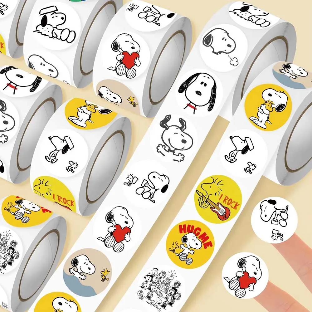 500PCS Anime Peanuts Snoopy Roll Stickers 14 Pattern Scrapbooking Notebook Phone Decoration Waterproof Sticker Decals Toys