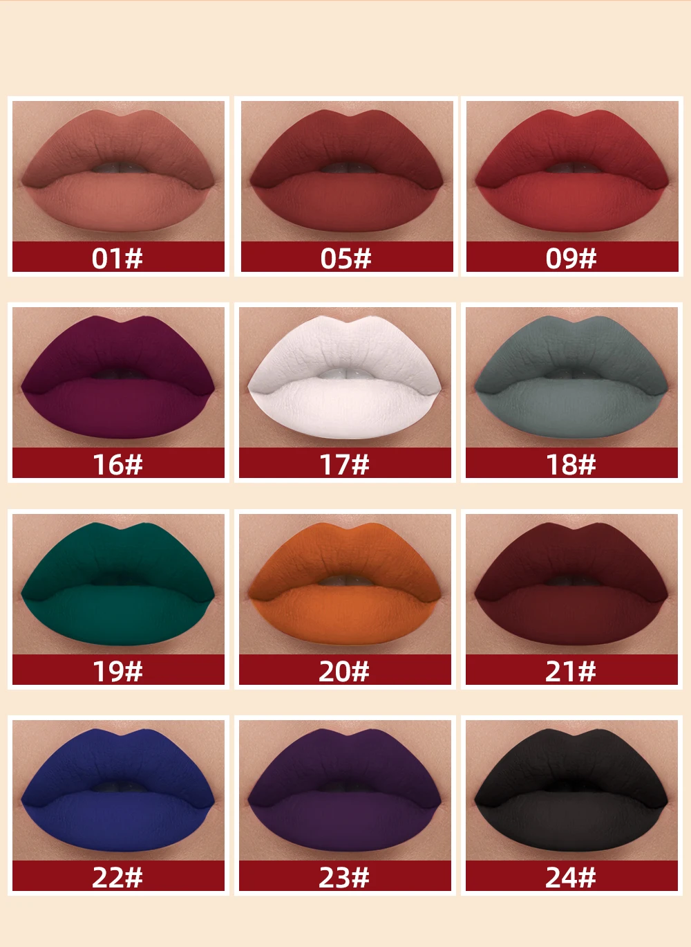 QIBEST 12 Colors Matte Liquid Lipstick Sets Lip Gloss Waterproof Long Lasting Sexy Red White Black Nude Lipgloss Makeup Sets