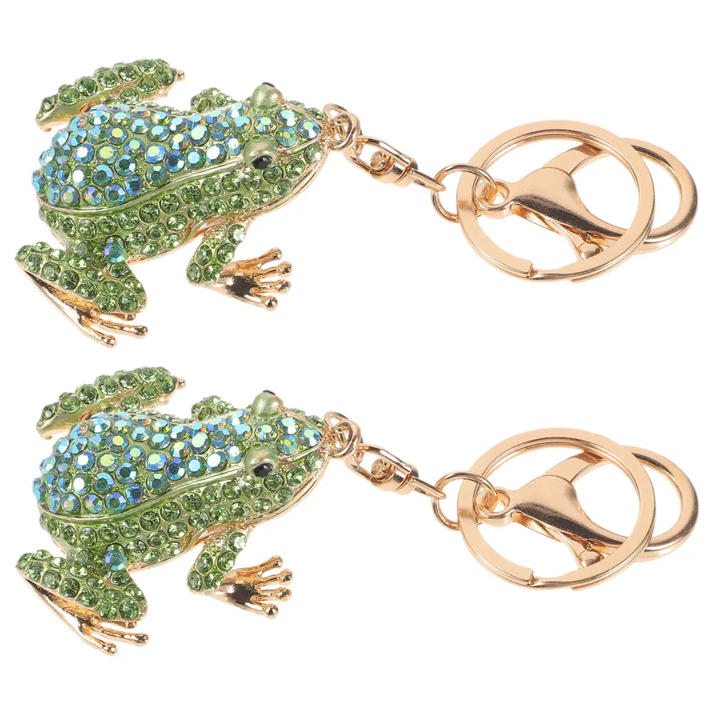

2pcs Frog Keychain Rhinestone Animal Keyring Cute Bling Bag Charm Creative Gift Idea Green Color Women Girls Accessories