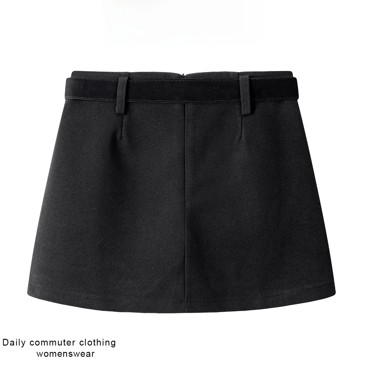 Coshehkg Korean Design Black Woolen A-Line  Skirt Women's Winter Belted Side Slit Bodycon Skirt Casual High Waist