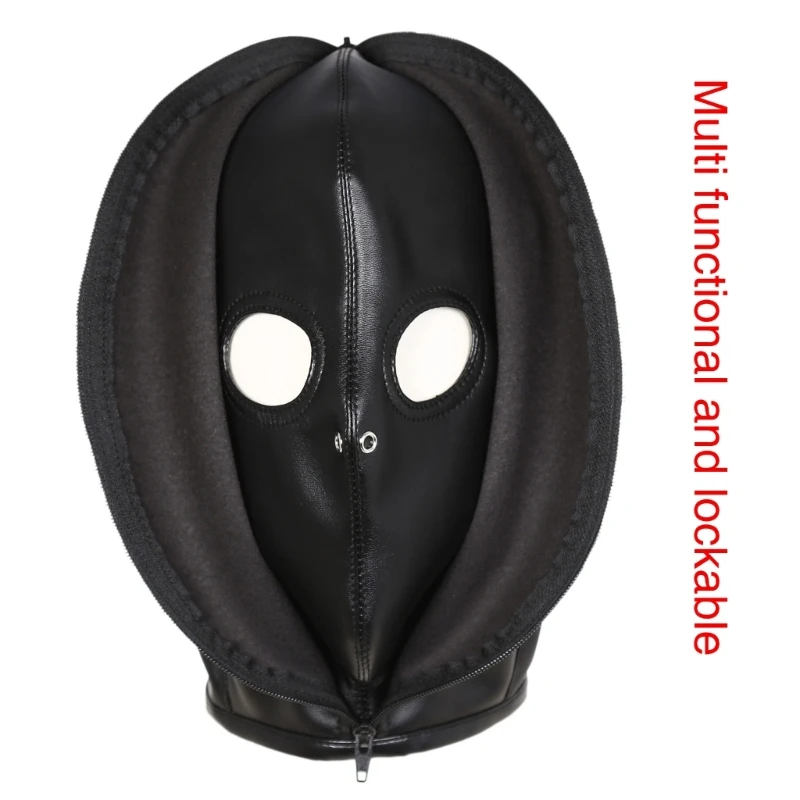 Horrifying Full Head Mask Hat PU Leather Zippered Headcover Hat Halloween Party Headpiece Roleplay Sexy Headgear Hat