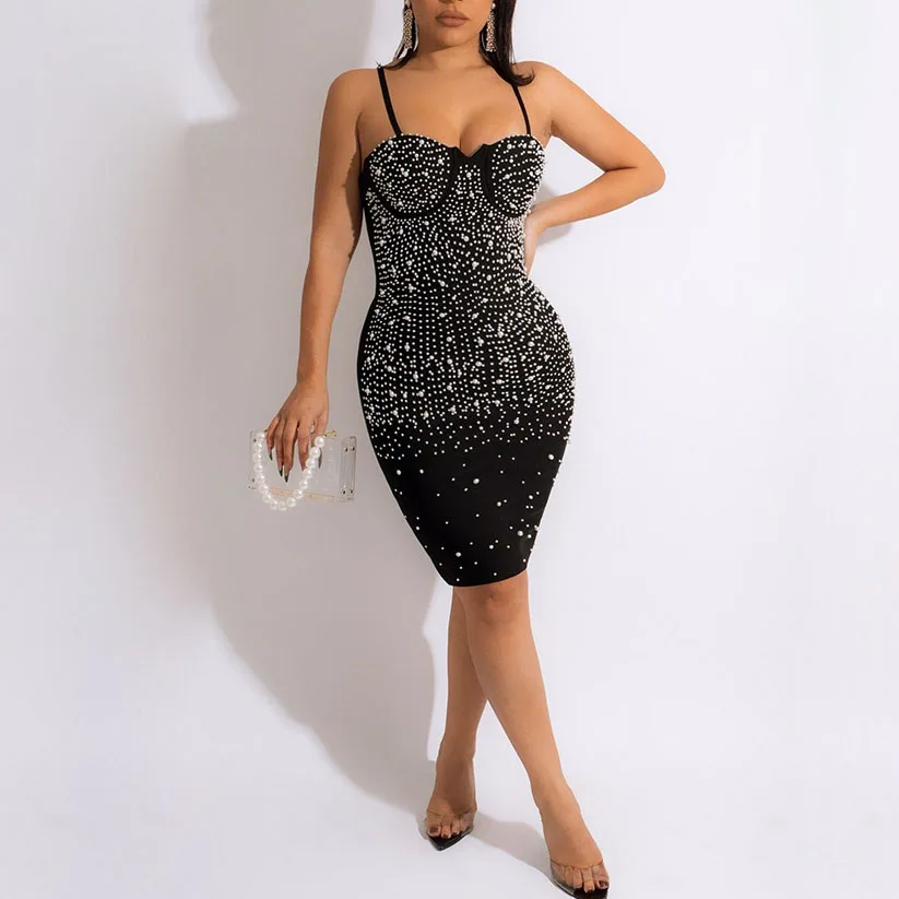 

Women's backless suspender with studded beads dress with bra, elegant and sexy