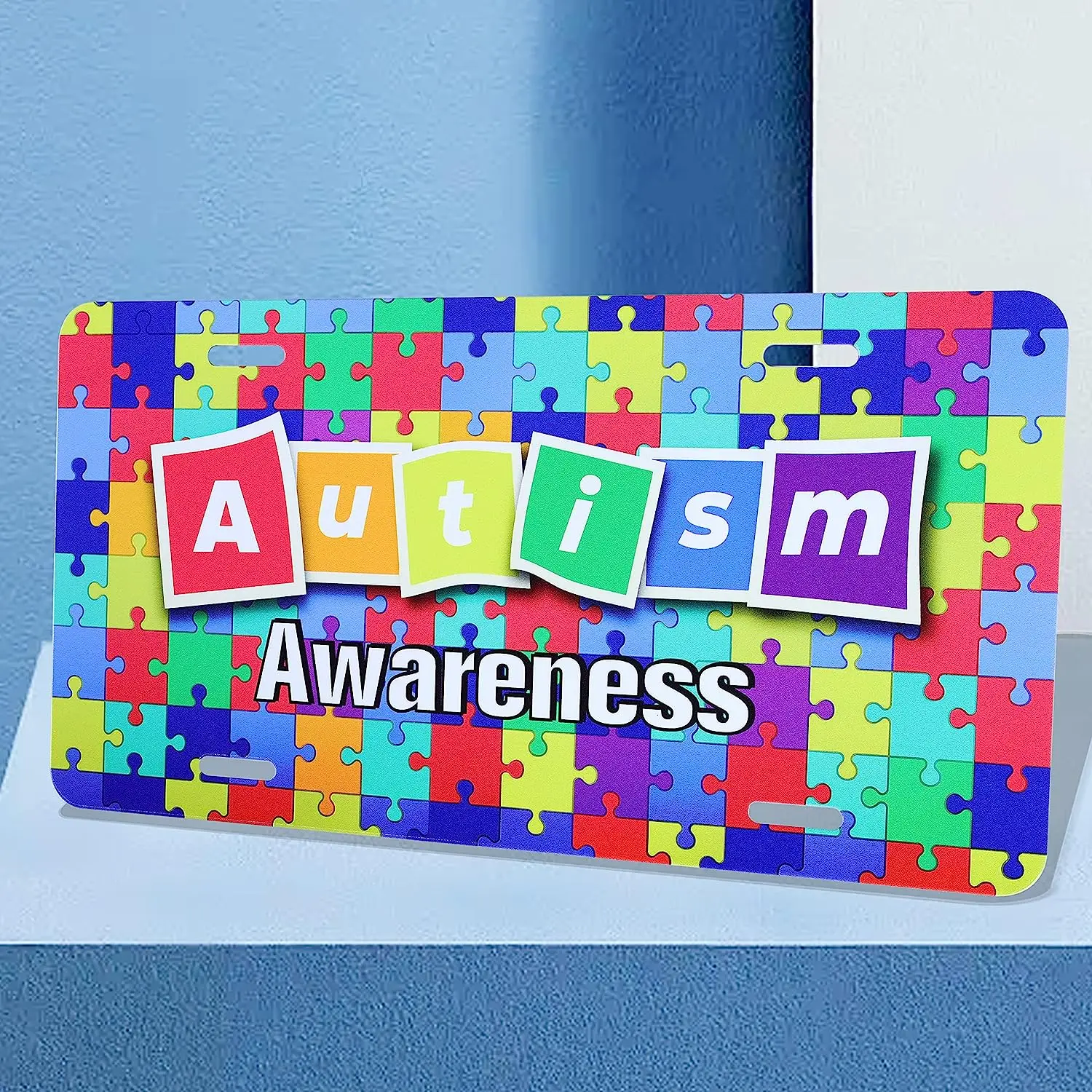 Autism Awareness License Plate Cover Color Puzzle License Plate Car Decoration Stainless Fits Any Standard Us Plates 6x12in