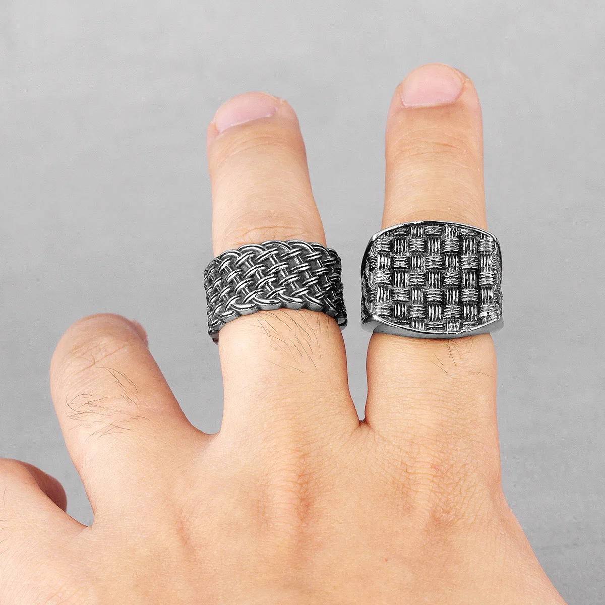 Grid Weave Ring 316L Stainless Steel Retro Industrial Style Mens Texture Rings Simple for Male Boyfriend Biker Jewelry Best Gift