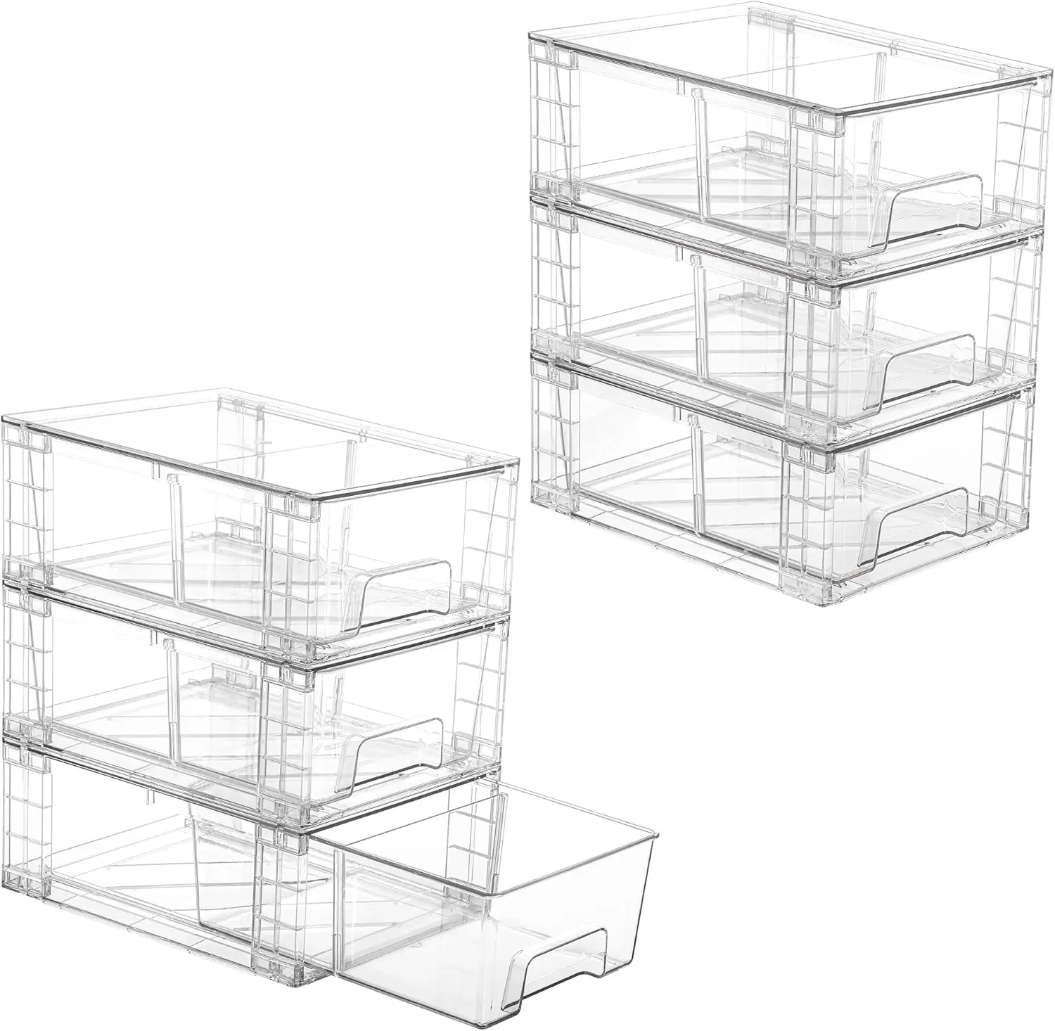 6 Pack Stackable Storage Drawers,Clear Acrylic Drawer Organizers with Handles, Easily Assemble Containers for Fridge