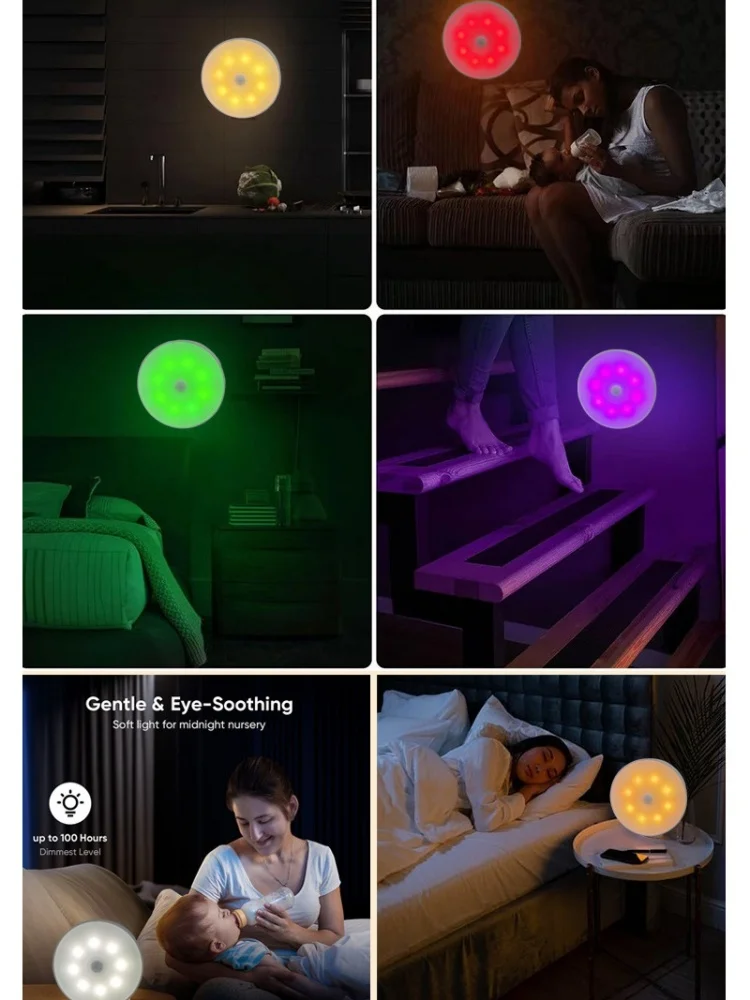 USB Rechargeable LED Night Light RGB 7 Color Motion Sensor Smart Cabinet Decor Lamp for Room Home Party Bar Atmosphere Light