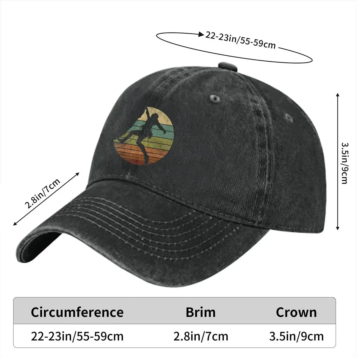 Washed Men's Baseball Cap Rock Climbing Sunset Trucker Snapback Cowboy Caps Dad Hat Mountain Climber Golf Hats