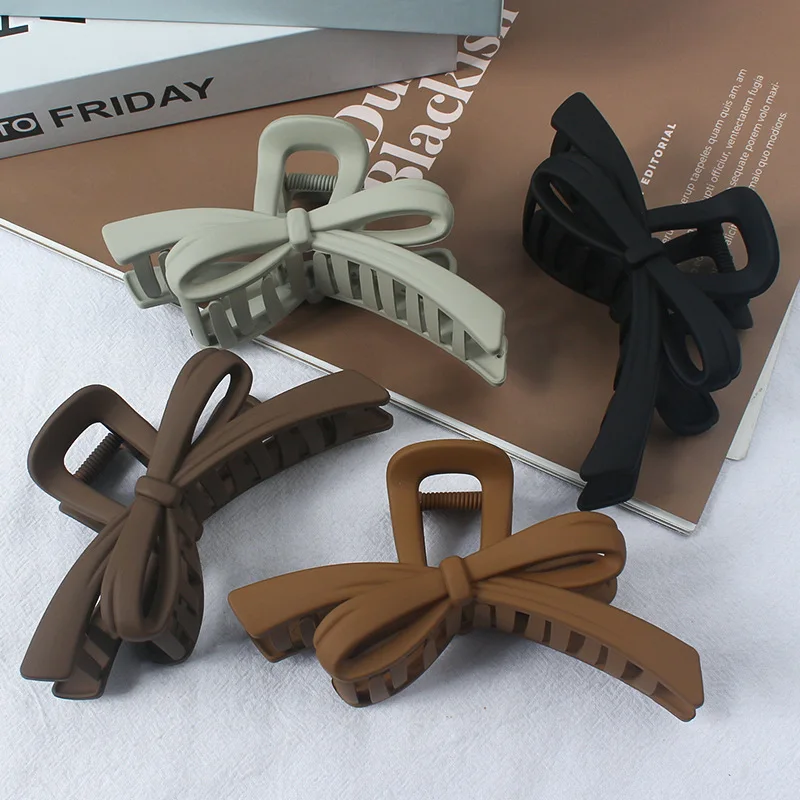 

New Bow Solid Color Plastic Hair Claw Women Back Head Updo Shark Clip Minimalist Elegant Hair Accessories