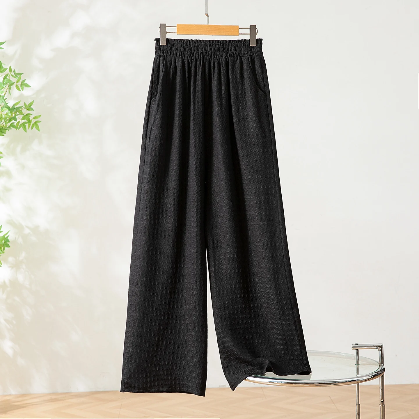 2025 Women's Early Autumn New 100% Natural Mulberry Silk GuanLe Crepe Dyeing High Waist Loose Straight Casual Pants