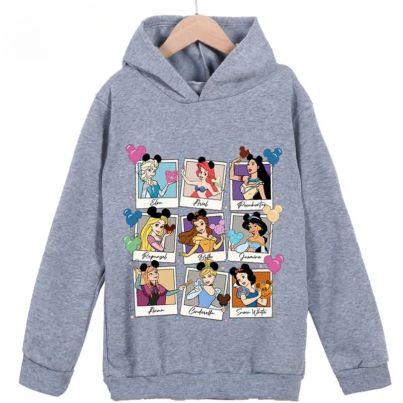 ديزني سندريلا الأميرة إلسا حورية البحر فتاة هوديي الشارع رياضي عادية لطيف الكرتون الاطفال طويلة الأكمام الخريف الشتاء البلوز #5