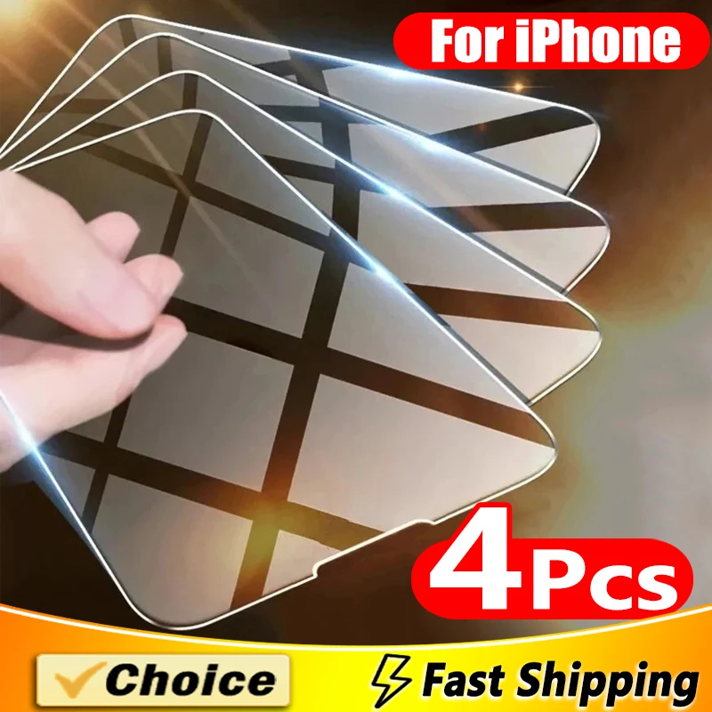 4Pcs Tempered Glass for iPhone 11 12 13 14 15 Pro XR X XS Max Screen Protector on for iPhone 12 13 Mini 7 8 14 15 Plus SE Glass