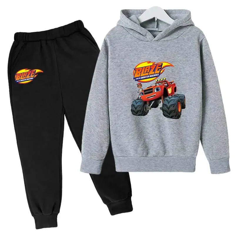 Children Boys Hoodies Set Girls Cartoon Hoodies Tops+Long Pants 2PCS Suit Kids Outfits Blaze and The Monster Machines Clothes