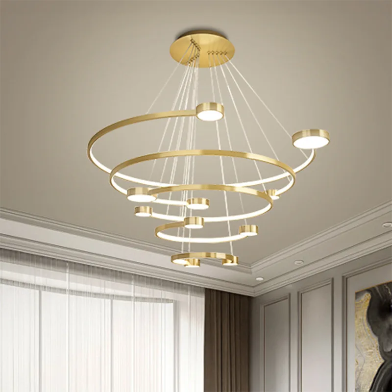 

Black&Gold Modern Led Pendant Light Circle 4 Rings Chandelier Pendant Lamp for Dining Room Kitchen Living Room Indoor Lighting