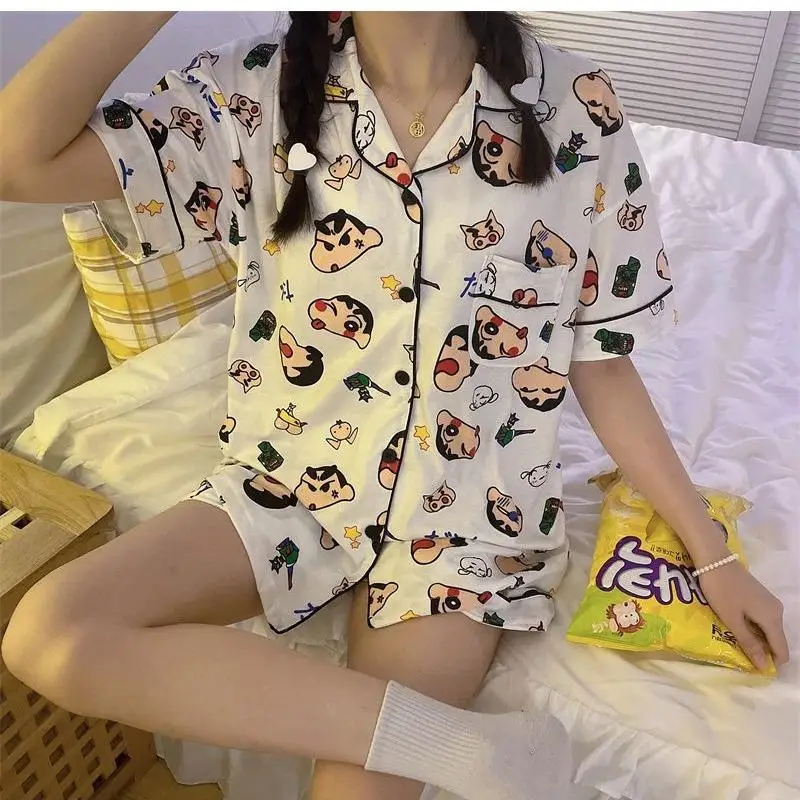 Crayon Shin Chan Cartoon Summer Pajamas Soft and Comfortable Essential for Air Conditioned Rooms Cute Birthday Gift for Girls